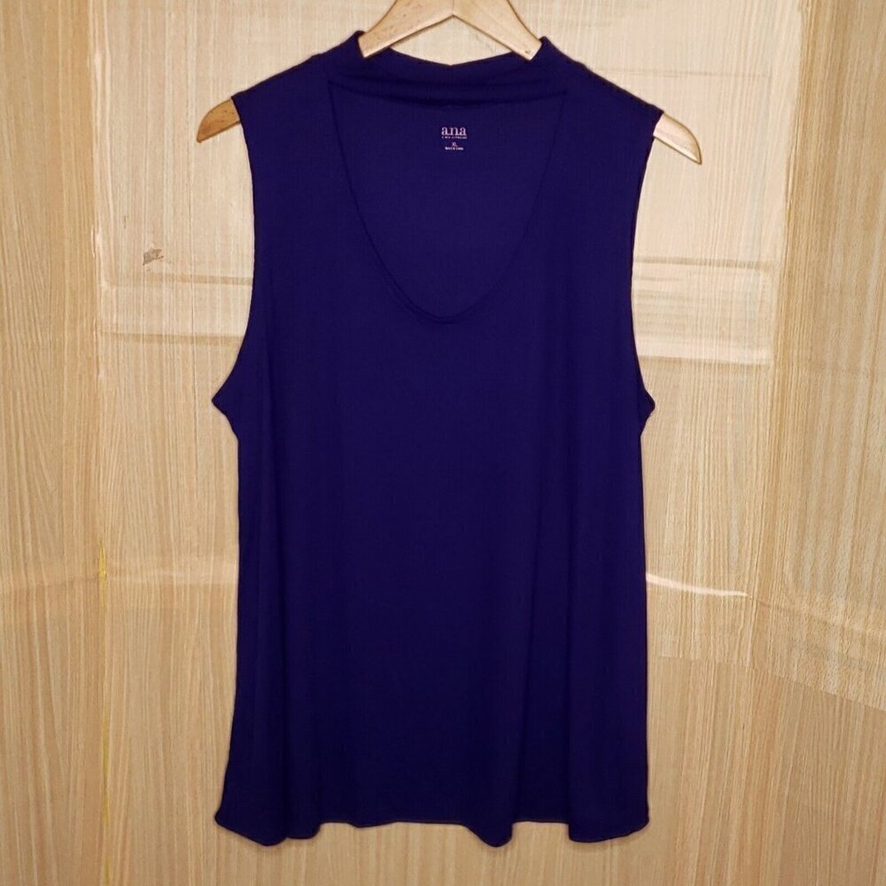 A.N.A Womens Purple Green Ribbed Sleeveless Top With Cut Outs XL - Picture 2 of 9